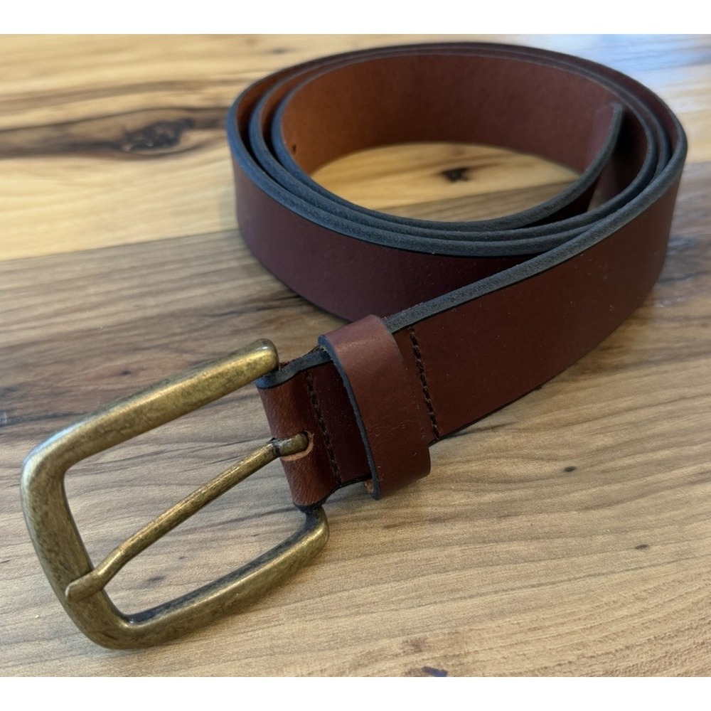 L.L.Bean Genuine Leather Belt Brown Brass Buckle Men's Size 46 Made in UK